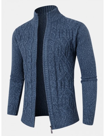 Mens Cable Knitted Zipper Long Sleeve Sweater Cardigans