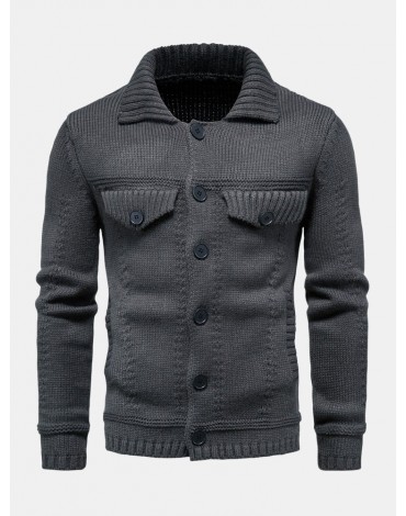 Mens Solid Color Warm Long Sleeve Knitted Cardigans