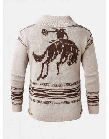 Mens Vintage Pattern Single-Breasted Warm Knitted Sweater Cardigans