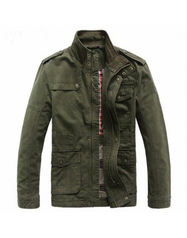Big Size 100%Cotton Men Outdoor Cotton Blend Multi Pockets Zipper Cargo Coat Jacket Outwear