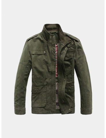 Big Size 100%Cotton Men Outdoor Cotton Blend Multi Pockets Zipper Cargo Coat Jacket Outwear