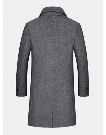 Mens Woolen Mid Length Single-Breasted Thick Business Coat