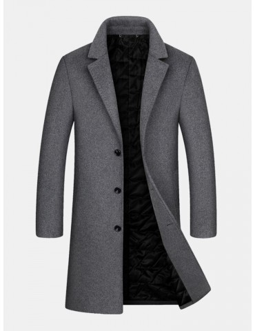 Mens Woolen Mid Length Single-Breasted Thick Business Coat