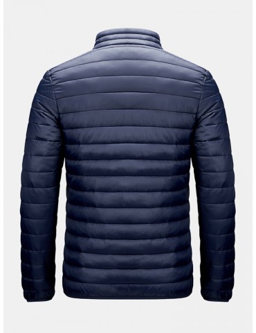 Mens Zip Front Quilted Solid Basic Padded Coats With Pocket