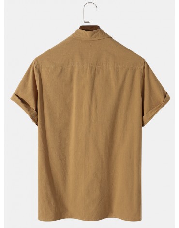 Mens 100% Cotton Basic Solid Color Lapel Short Sleeve Golf Shirt