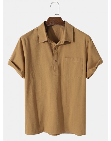 Mens 100% Cotton Basic Solid Color Lapel Short Sleeve Golf Shirt