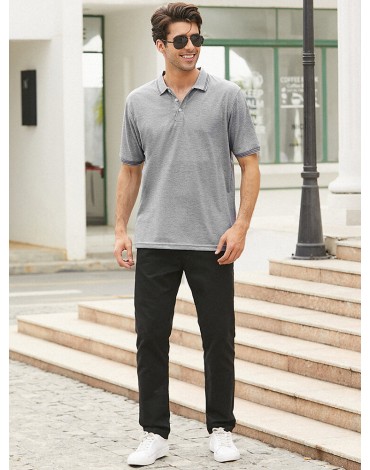 Mens Business Cotton Solid Color Button Closure Golf Shirts