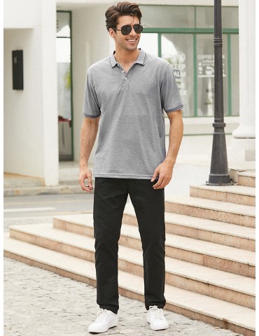 Mens Business Cotton Solid Color Button Closure Golf Shirts