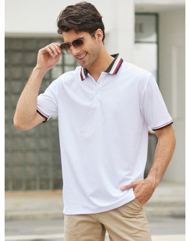 Mens Casual Solid Color Button Closure Business Golf Shirts