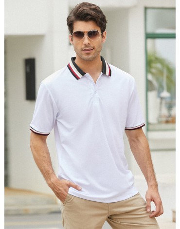 Mens Casual Solid Color Button Closure Business Golf Shirts