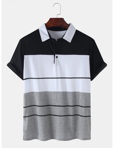 Mens Color Block Short Sleeve Casual Sport Golf Shirts