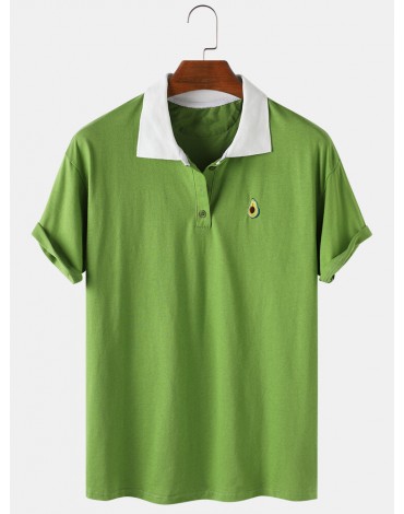 Mens Cotton Fruit Embroidered Loose Light Lapel Collar Golf Shirts
