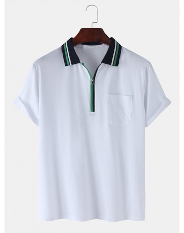 Mens Front Zip Chest Pocket Short Sleeve Lesure Sport Golf Shirts