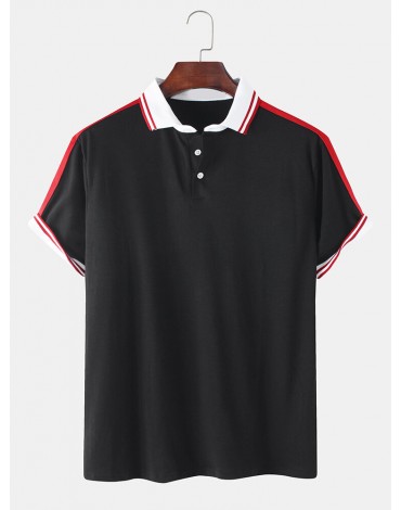 Mens Plain Casual Short Sleeves Golf Shirt With Contrast Ribbed Trims