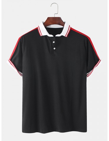 Mens Plain Casual Short Sleeves Golf Shirt With Contrast Ribbed Trims