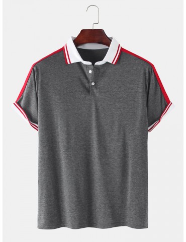 Mens Plain Casual Short Sleeves Golf Shirt With Contrast Ribbed Trims